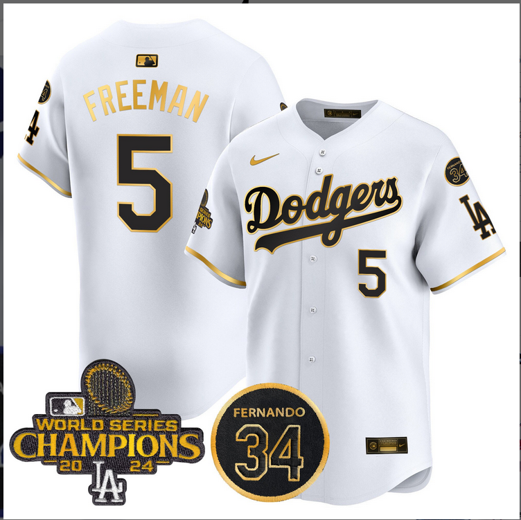 Men MLB Los Angeles Dodgers #5 Freeman white 2024 World Series Champions Patch Limited Jersey style 4